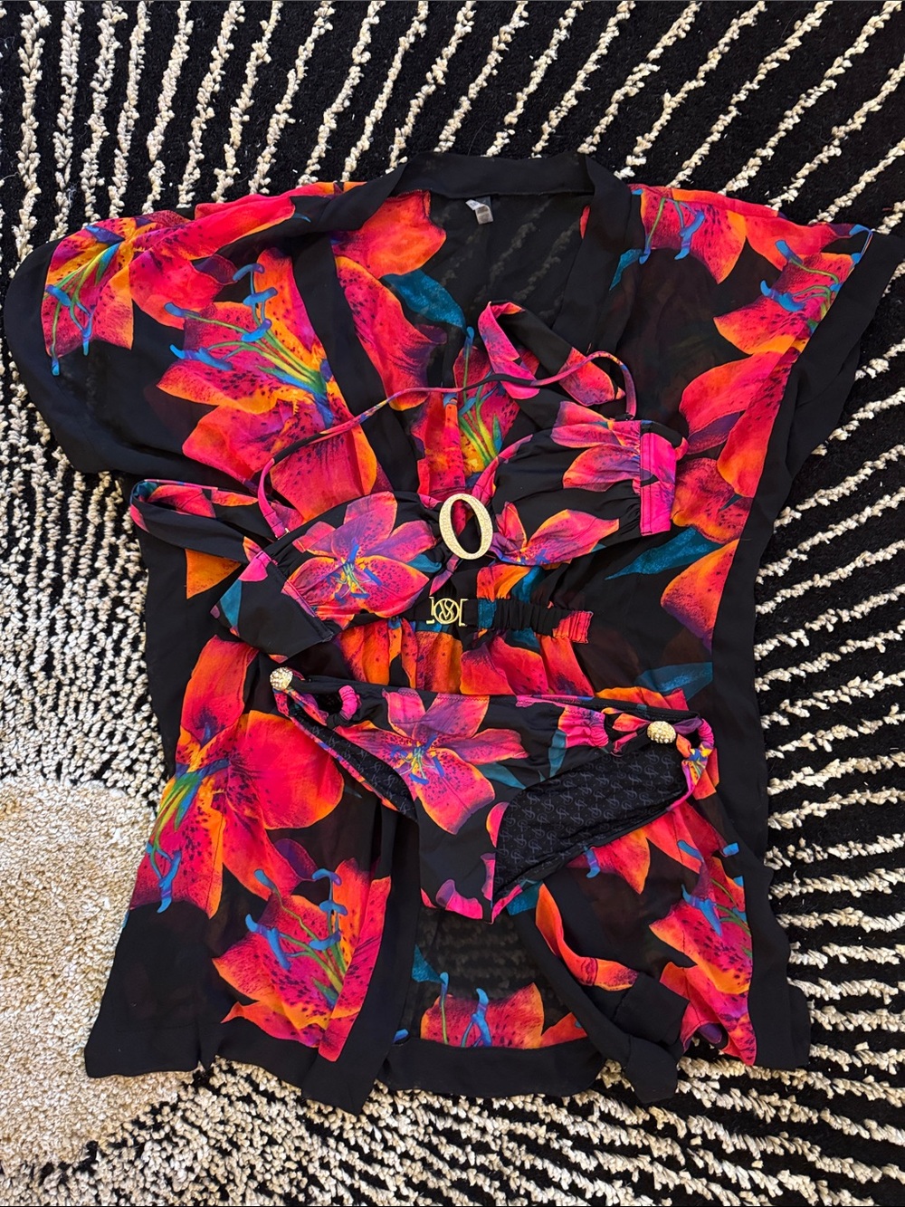 Rare! VS Black Floral Bikini and Cover Up Set